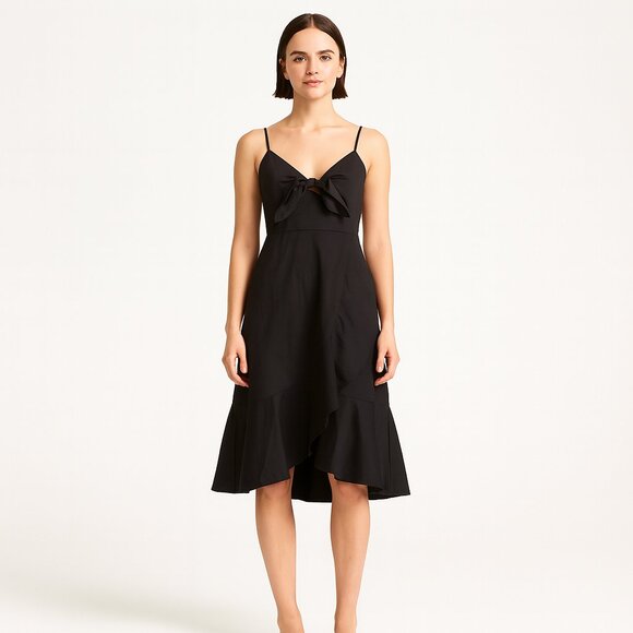 Alice + Olivia Black Spaghetti Strap Ruffle Dress Size 4 - Picture 1 of 5